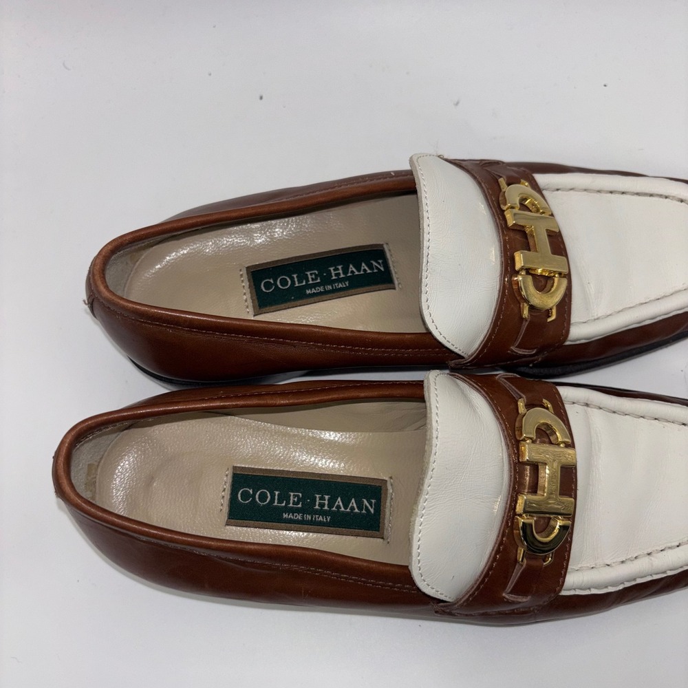 Cole Haan Womens Brown White Leather Horsebit Loafers Made Italy 8127 Size 5.5B - Picture 7 of 12